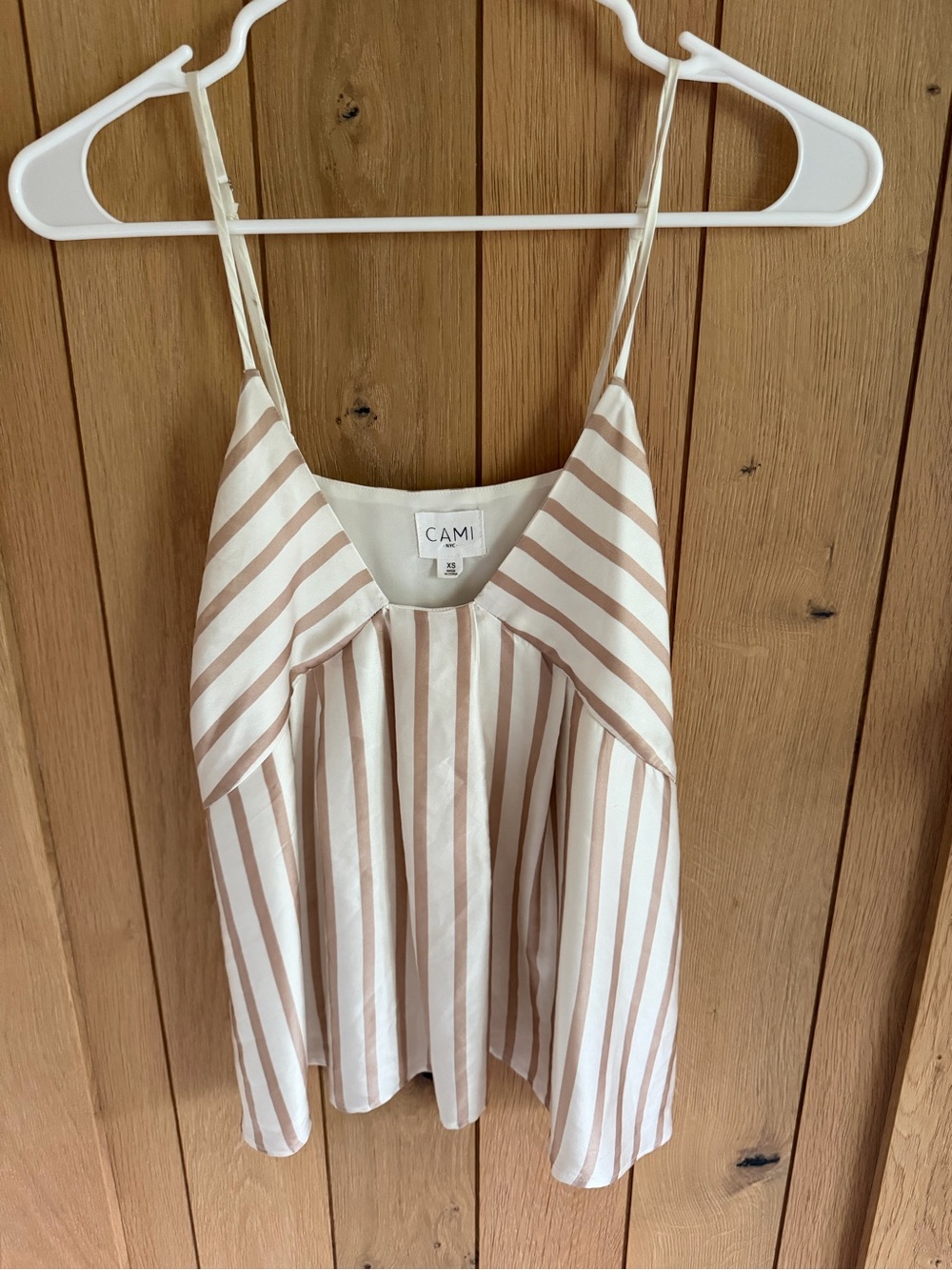 Cami NYC Cream and Tan Striped Silk Cami Tank